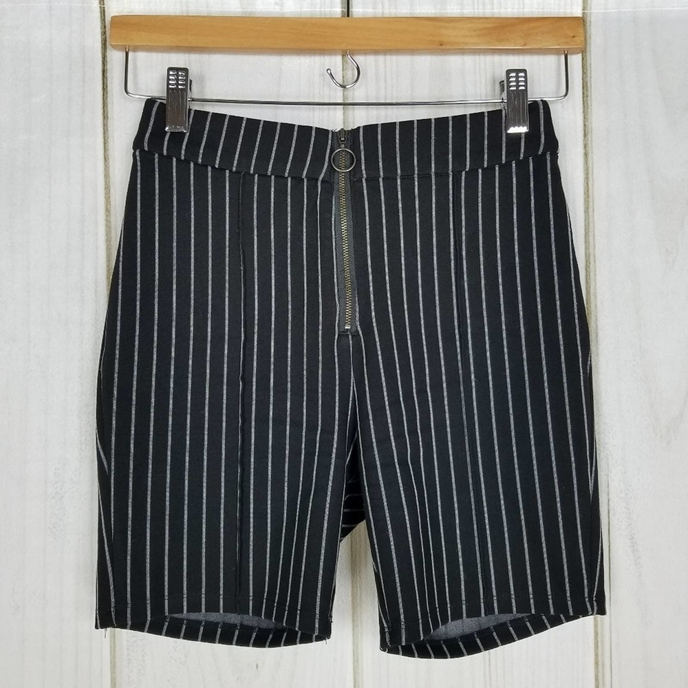 Lovers + Friends Black Striped High Waist Biker Shorts